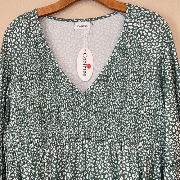 Coolmee Women's Maternity long Sleeve Ruffle Dress V Neck Smocked Midi Dress XL - Picture 4 of 10